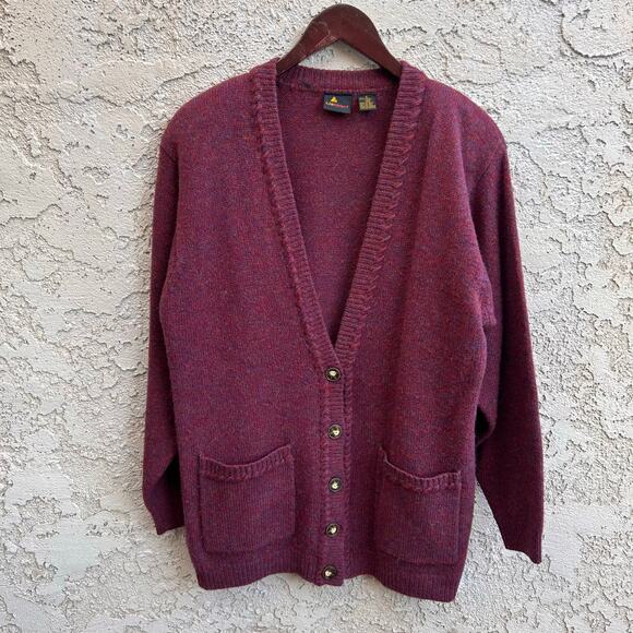 VTG Liz Claiborne 100% Wool Maroon Long Cardigan Sweater Small (oversized) - Picture 1 of 4